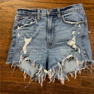 Abercrombie & Fitch Light Blue Distressed High-Rise Denim Shorts
